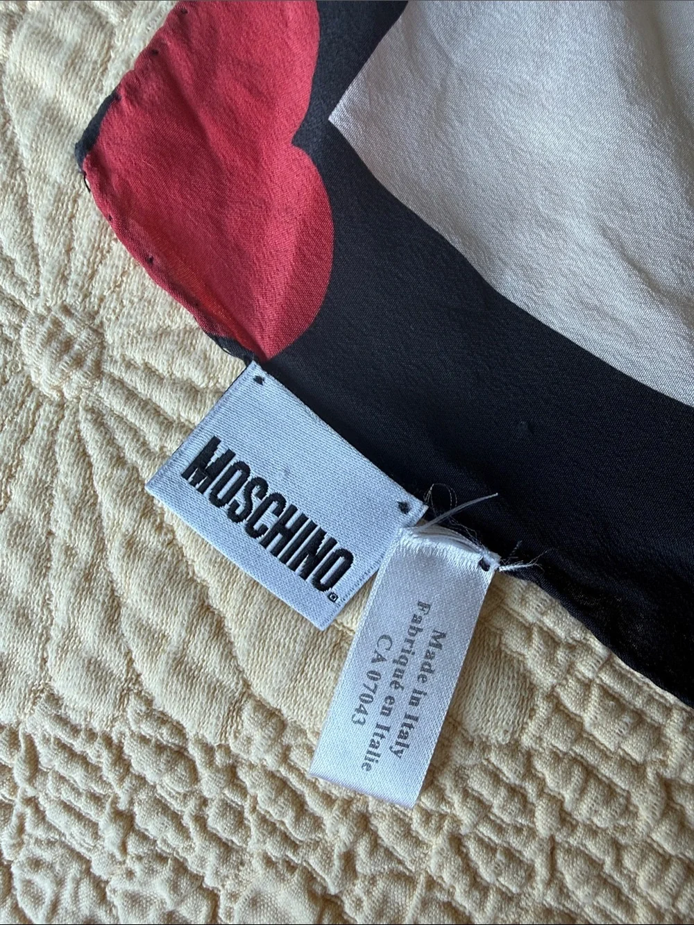 Moschino White, Red & Brown Bear Heart Logo scarf